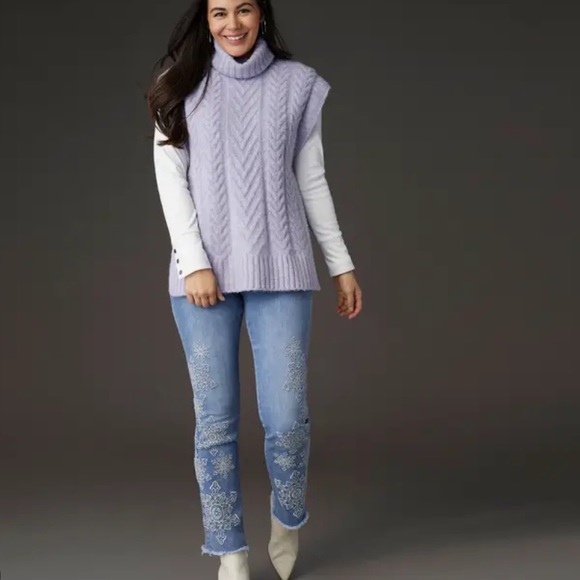 Coco + Carmen Lavender Cable Knit Turtleneck Sweater Vest - Picture 4 of 4